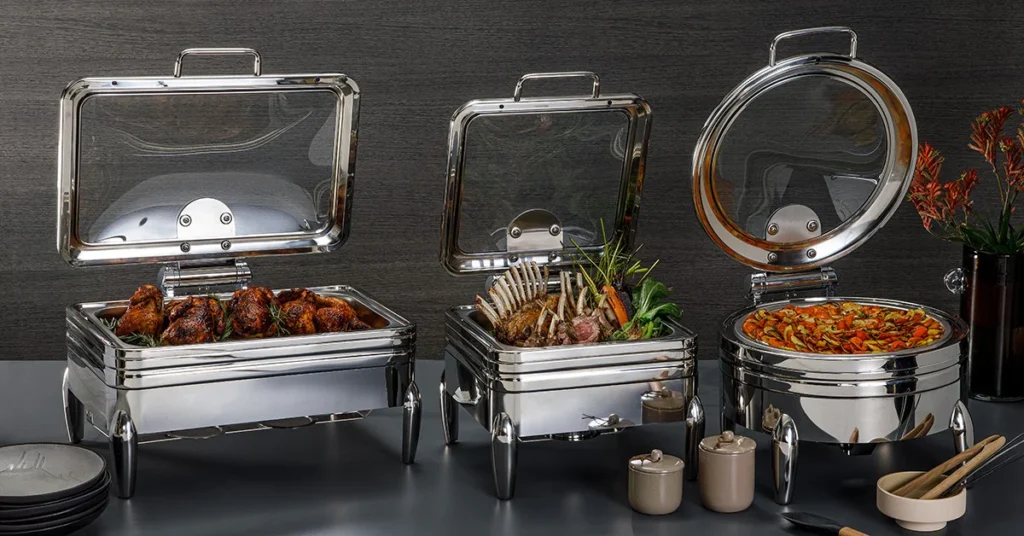Use high-quality disposable cutlery and chafing dishes to elevate your event.